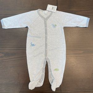 NWT Kissy Kissy grey stripped footie pajamas with embroidered dinosaurs - 9M
